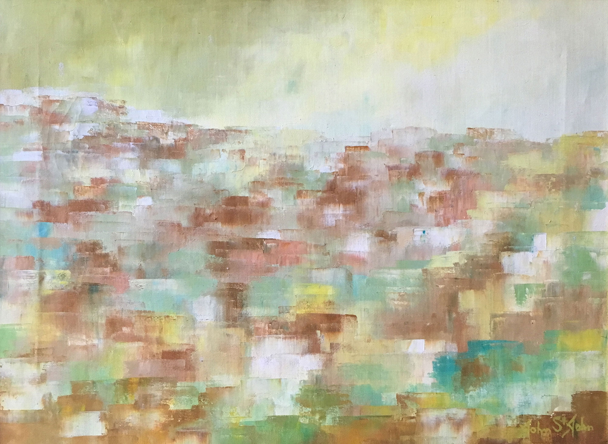 impressionist painting resembling homes on a hill side